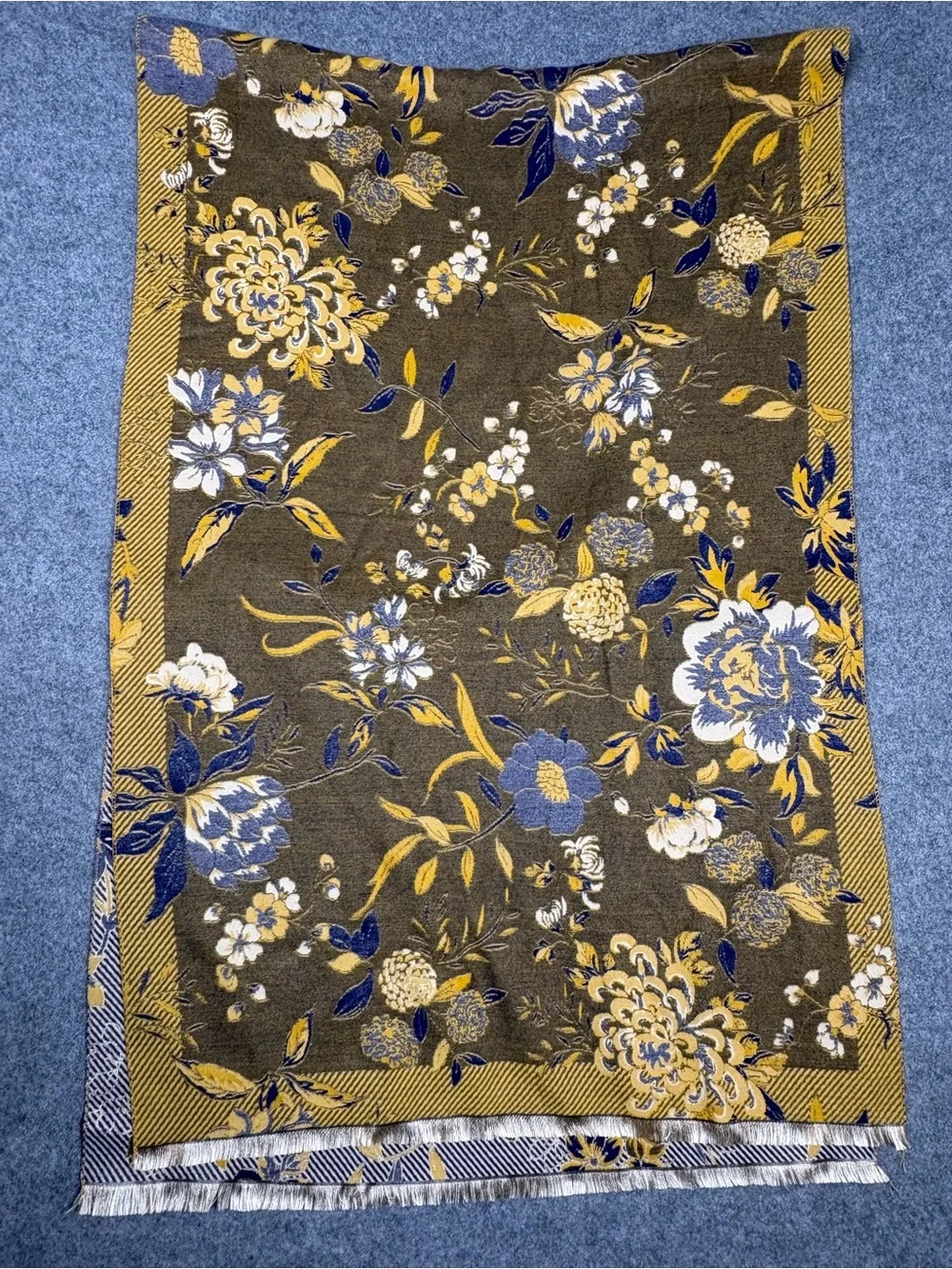 MIA REIS Reversible Botanical Floral Table Runner Fringe 74”
